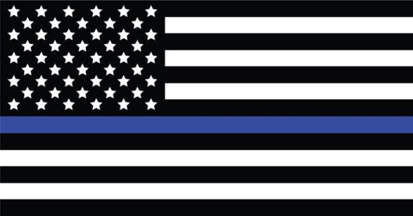 A flag with the american flag and blue line.