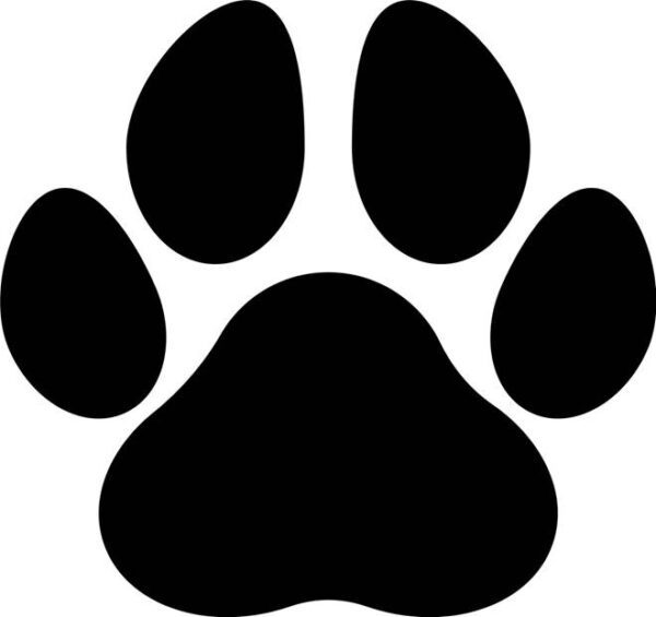 A black paw print is shown on the white background.