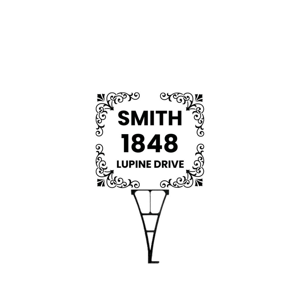 A sign with the name of smith and address.