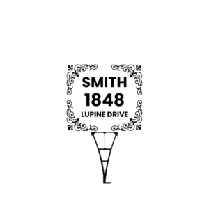 A sign with the name of smith and address.